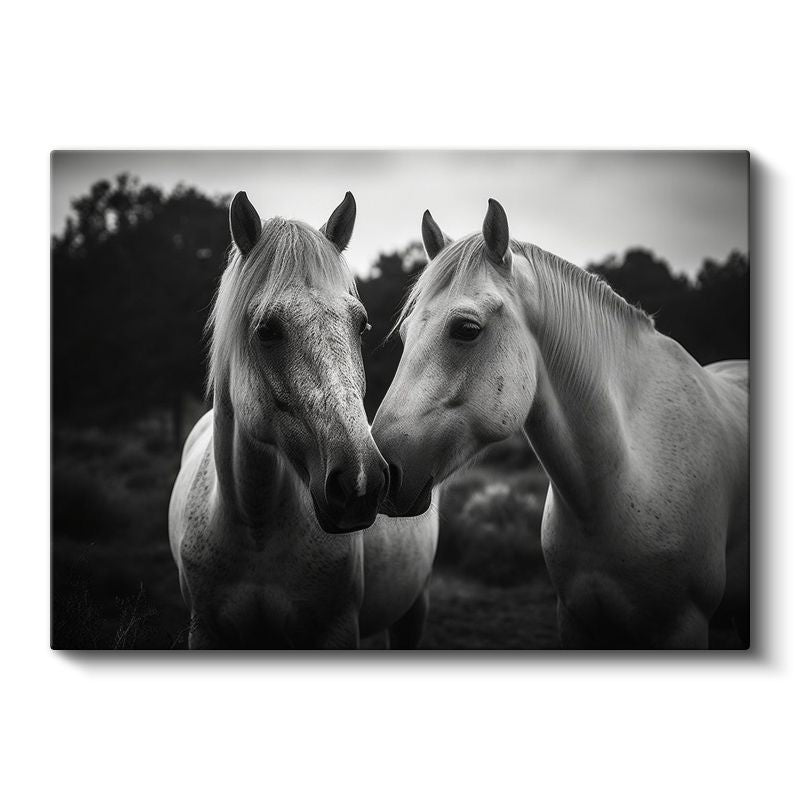 Beyaz Atlar - Dostluğun Zarif Buluşması Kanvas Tablo