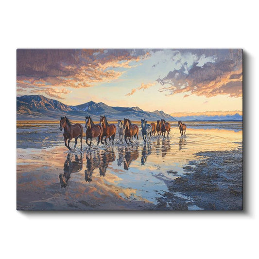 Koşan Atlar - Suda Yansıyan Özgür Ruhlar Kanvas Tablo