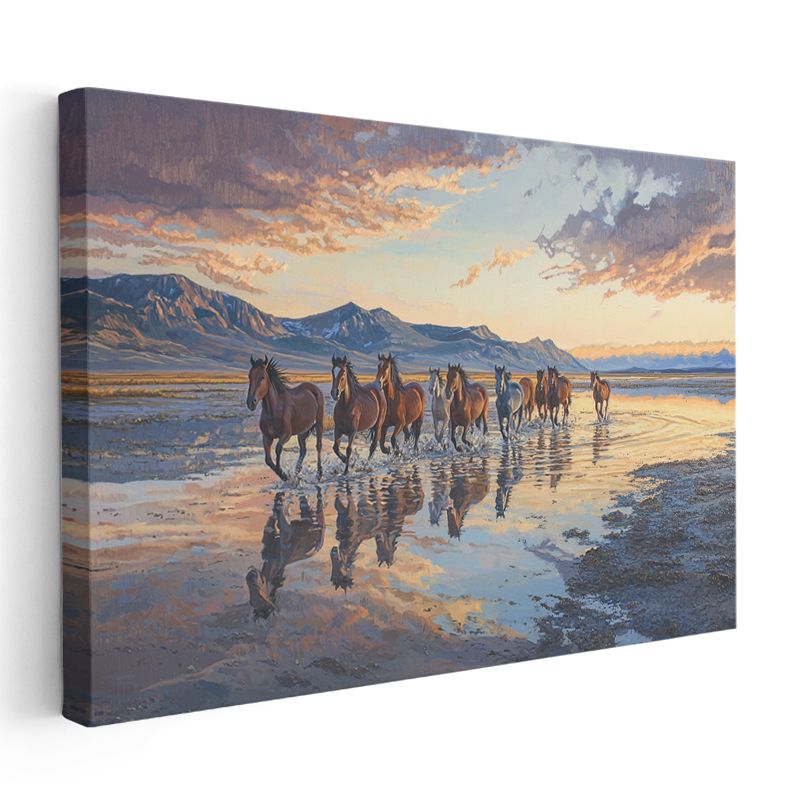 Koşan Atlar - Suda Yansıyan Özgür Ruhlar Kanvas Tablo