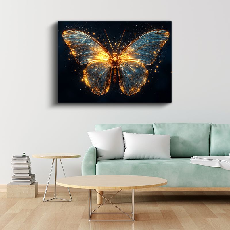 Işıltılı Kelebek - Altın Mavi Kanatların Dansı Kanvas Tablo