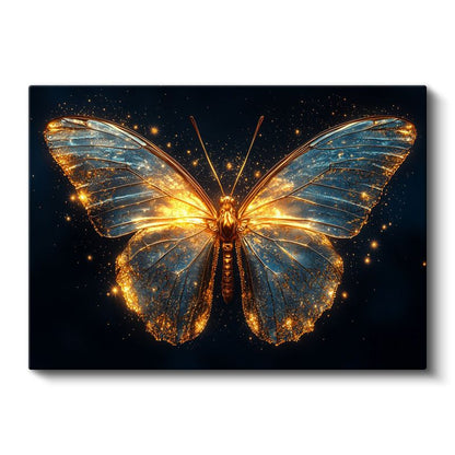 Işıltılı Kelebek - Altın Mavi Kanatların Dansı Kanvas Tablo