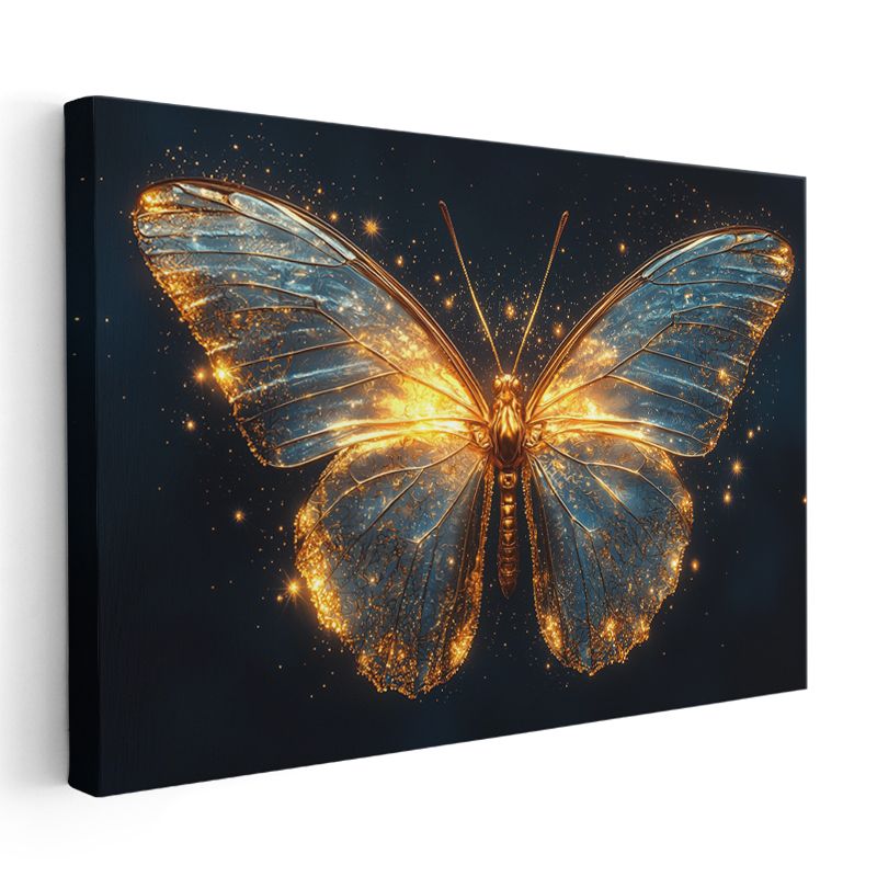 Işıltılı Kelebek - Altın Mavi Kanatların Dansı Kanvas Tablo