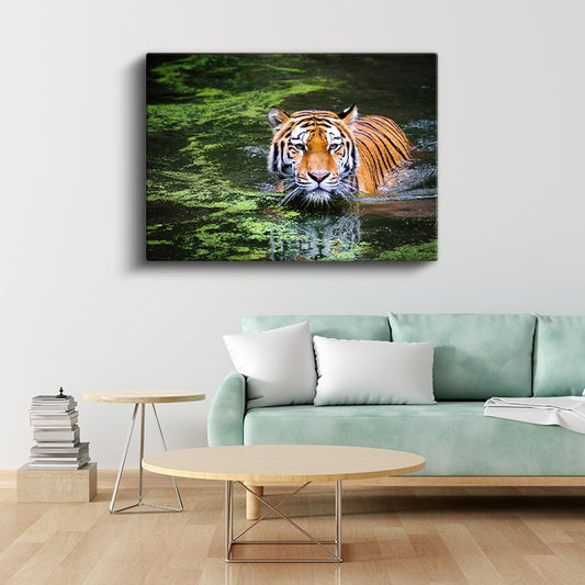 Suda Kaplan - Yeşil Yansımalar Arasında Avcı Kanvas Tablo