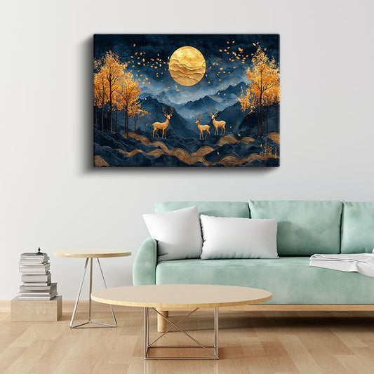 Altın Geyikler - Ay Işığında Üçlü Buluşma Kanvas Tablo