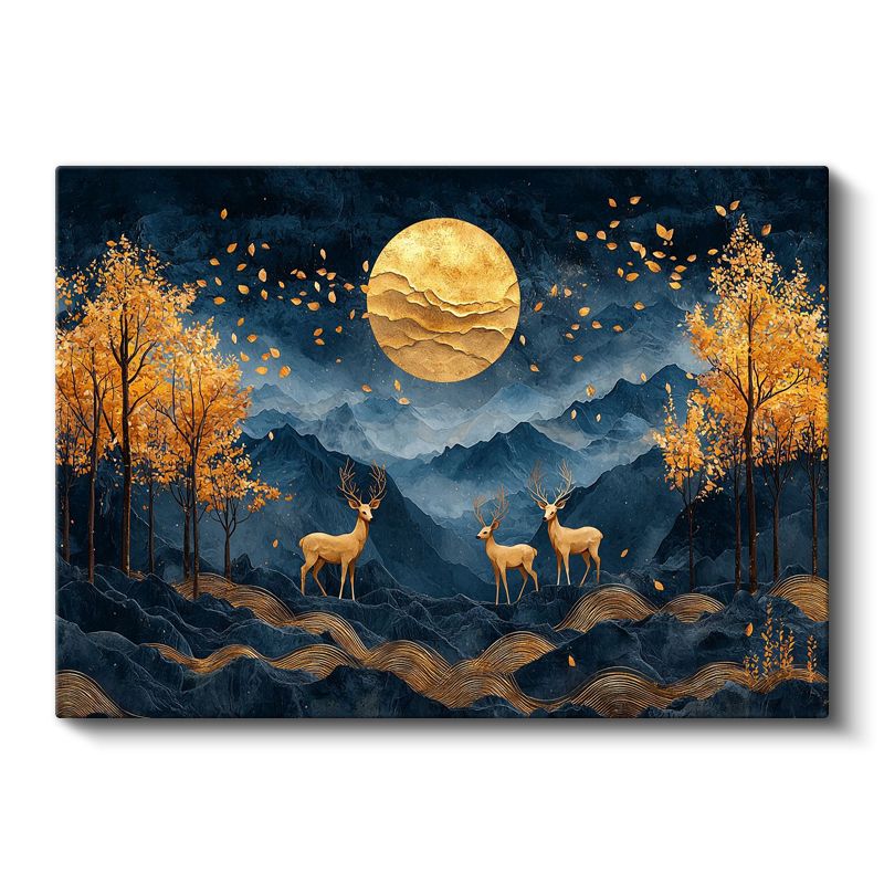 Altın Geyikler - Ay Işığında Üçlü Buluşma Kanvas Tablo