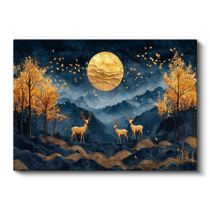 Altın Geyikler - Ay Işığında Üçlü Buluşma Kanvas Tablo