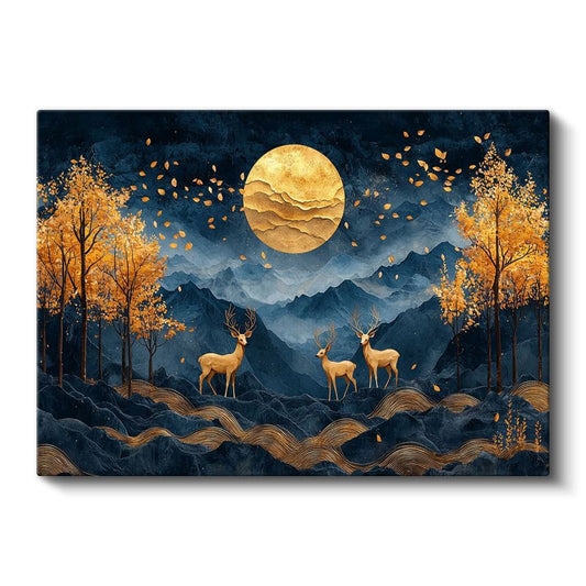 Altın Geyikler - Ay Işığında Üçlü Buluşma Kanvas Tablo