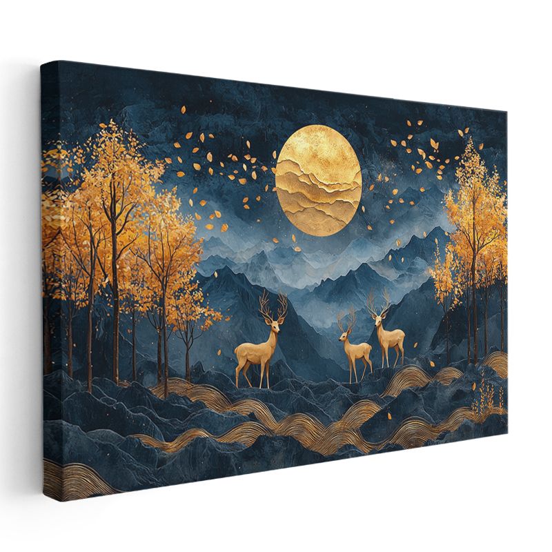 Altın Geyikler - Ay Işığında Üçlü Buluşma Kanvas Tablo