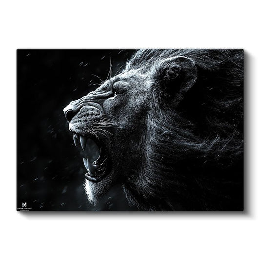 Kükreyen Aslan - Karanlıkta Yankılanan Güç Kanvas Tablo