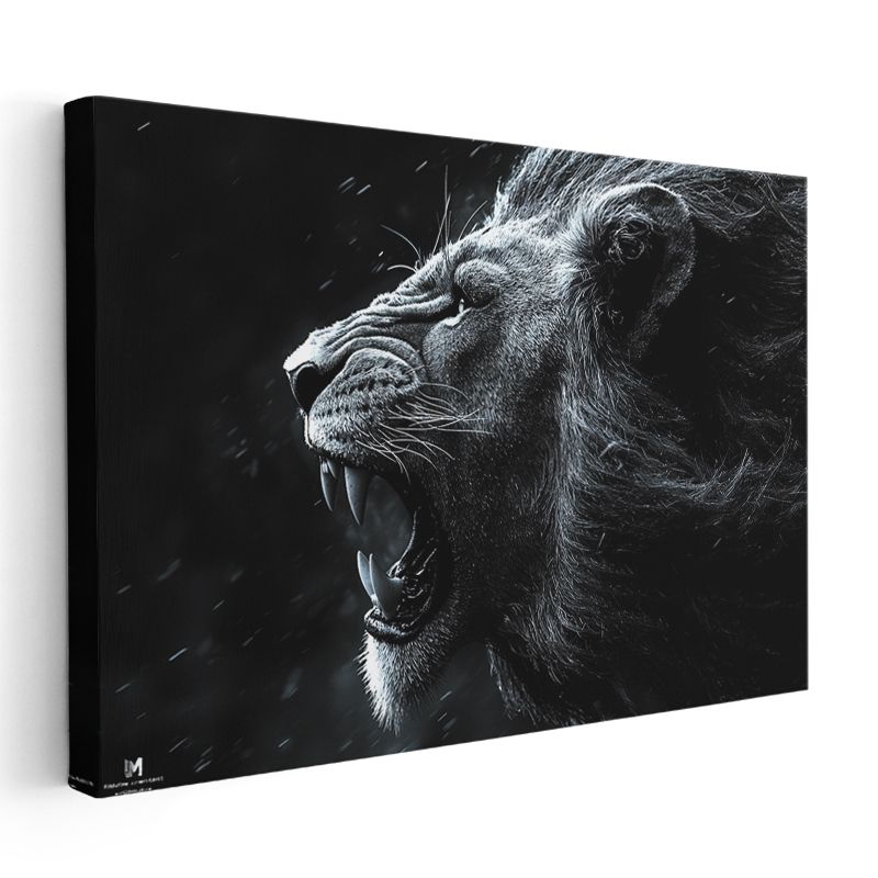Kükreyen Aslan - Karanlıkta Yankılanan Güç Kanvas Tablo