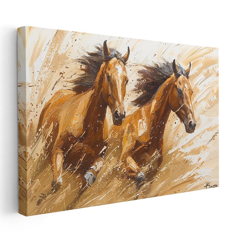 Koşan Atlar - Kahverengi İkilinin Dinamizmi Kanvas Tablo