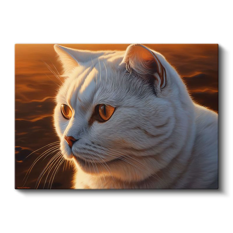 Beyaz Kedi - Gün Batımında Huzurlu Profil Kanvas Tablo