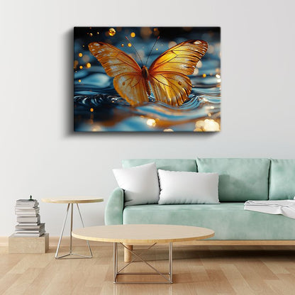 Altın Kelebek - Su Üzerinde Işıldayan Kanatlar Kanvas Tablo
