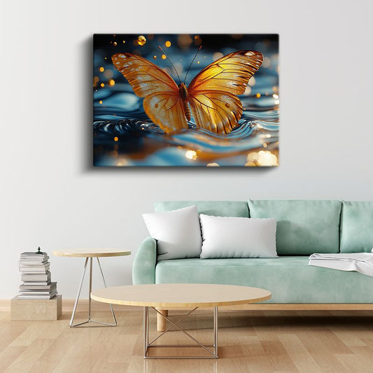 Altın Kelebek - Su Üzerinde Işıldayan Kanatlar Kanvas Tablo
