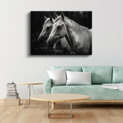 Beyaz Atlar - Siyah Beyaz Dostluğun Portresi Kanvas Tablo
