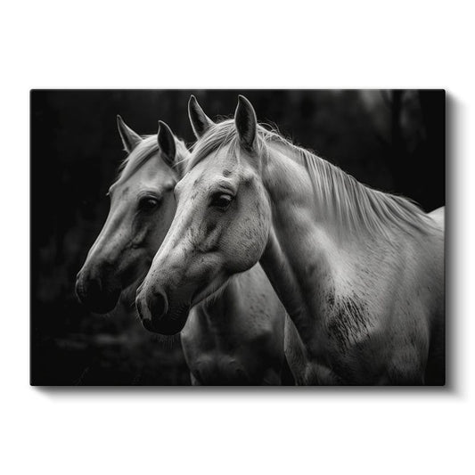 Beyaz Atlar - Siyah Beyaz Dostluğun Portresi Kanvas Tablo