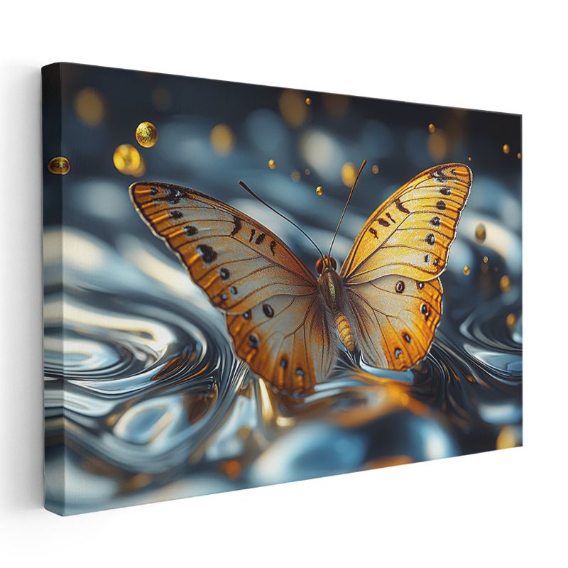 Altın Kelebek - Su Üzerinde Işıldayan Kanatlar Kanvas Tablo