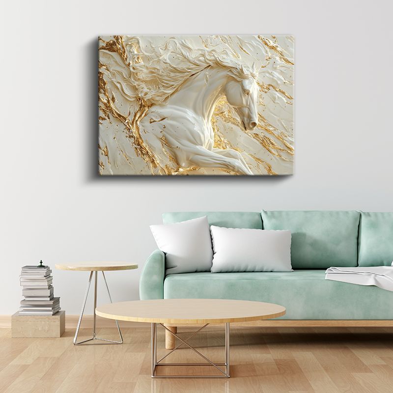Mermer At - Altın Damarlarla Süslenmiş Heykel Kanvas Tablo