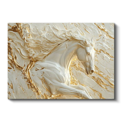 Mermer At - Altın Damarlarla Süslenmiş Heykel Kanvas Tablo