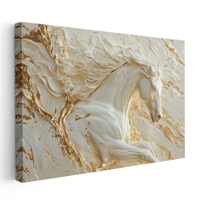 Mermer At - Altın Damarlarla Süslenmiş Heykel Kanvas Tablo