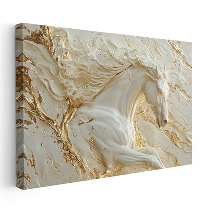 Mermer At - Altın Damarlarla Süslenmiş Heykel Kanvas Tablo