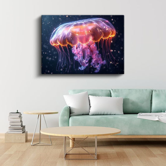 Işıklı Denizanası - Mor Pembe Derinliklerin Büyüsü Kanvas Tablo