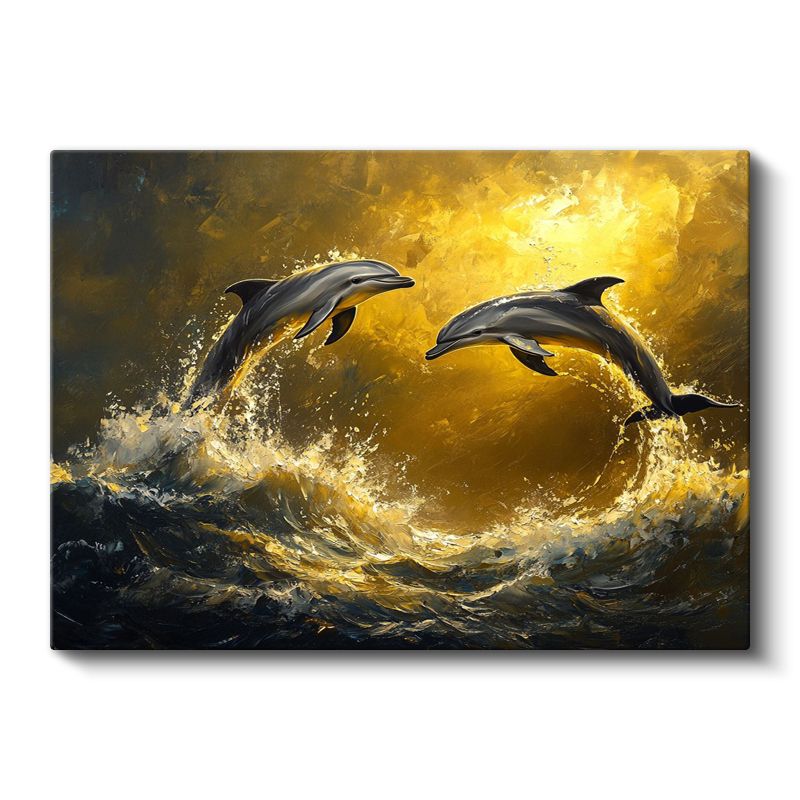Altın Dalgalar Yunusları - Görkemli Sıçrayış Anı Kanvas Tablo