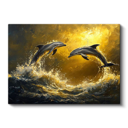 Altın Dalgalar Yunusları - Görkemli Sıçrayış Anı Kanvas Tablo