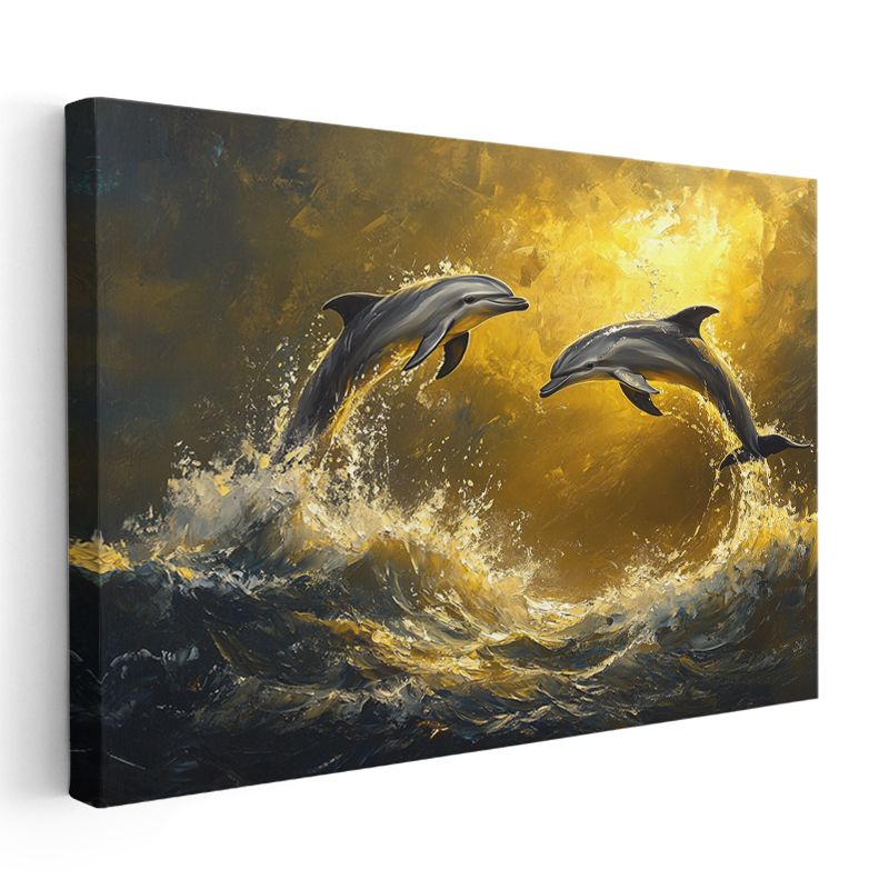 Altın Dalgalar Yunusları - Görkemli Sıçrayış Anı Kanvas Tablo