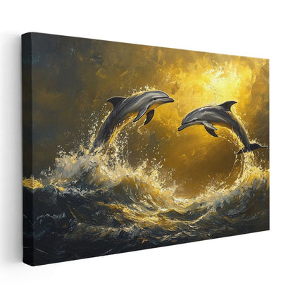 Altın Dalgalar Yunusları - Görkemli Sıçrayış Anı Kanvas Tablo