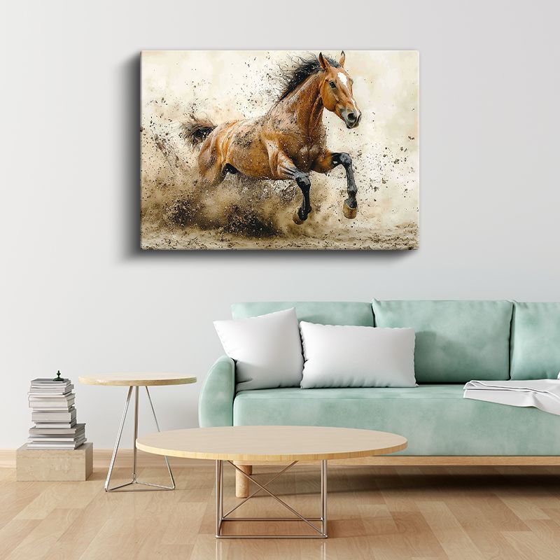 Vahşi Koşu - Tozlu Zeminde Güçlü At Kanvas Tablo