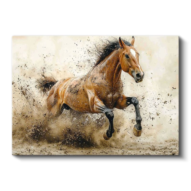 Vahşi Koşu - Tozlu Zeminde Güçlü At Kanvas Tablo