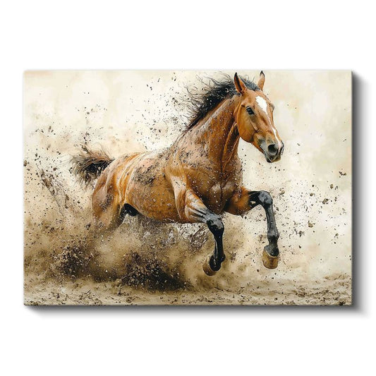 Vahşi Koşu - Tozlu Zeminde Güçlü At Kanvas Tablo
