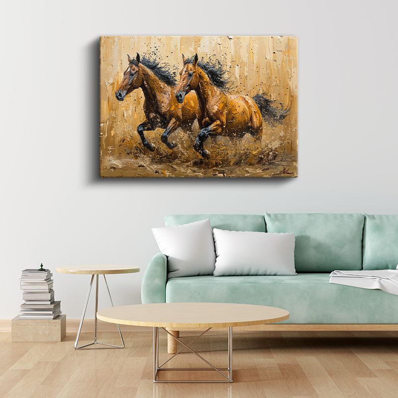 Çamurda Koşan Atlar - Dinamik İkili Kanvas Tablo