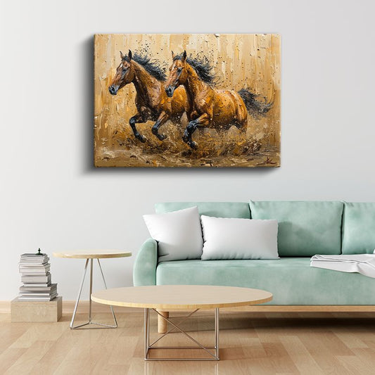 Çamurda Koşan Atlar - Dinamik İkili Kanvas Tablo
