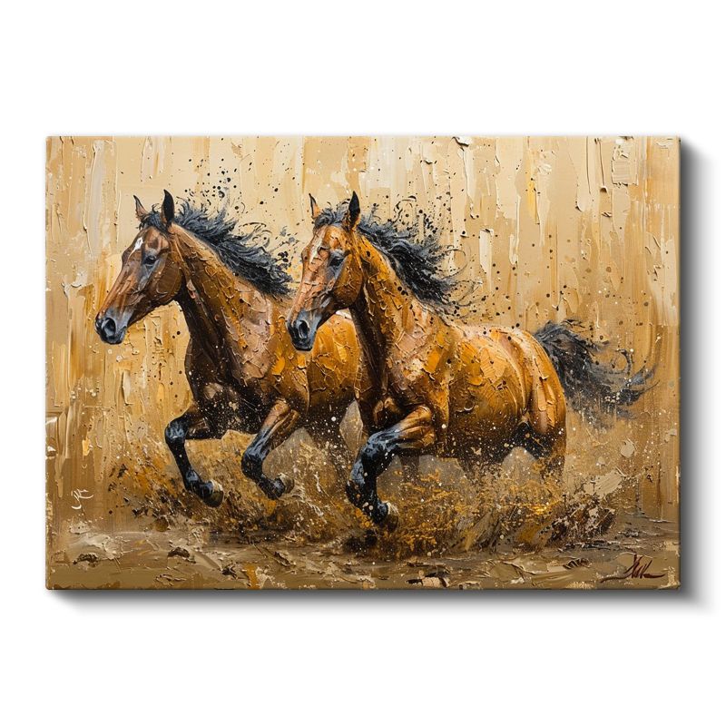 Çamurda Koşan Atlar - Dinamik İkili Kanvas Tablo