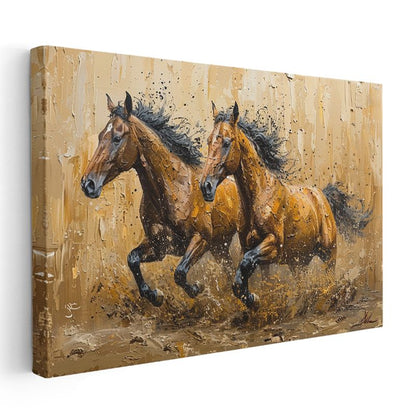 Çamurda Koşan Atlar - Dinamik İkili Kanvas Tablo