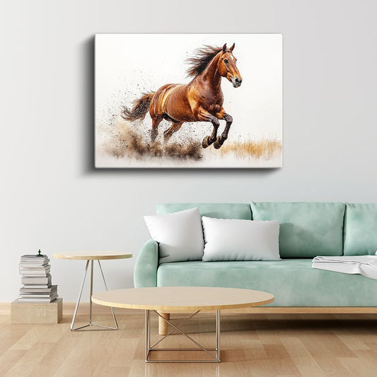 Kızıl Koşucu - Tozlu Arazide Özgür At Kanvas Tablo