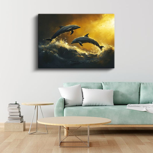 Altın Dalgalar - İhtişamlı Yunus Çifti Kanvas Tablo