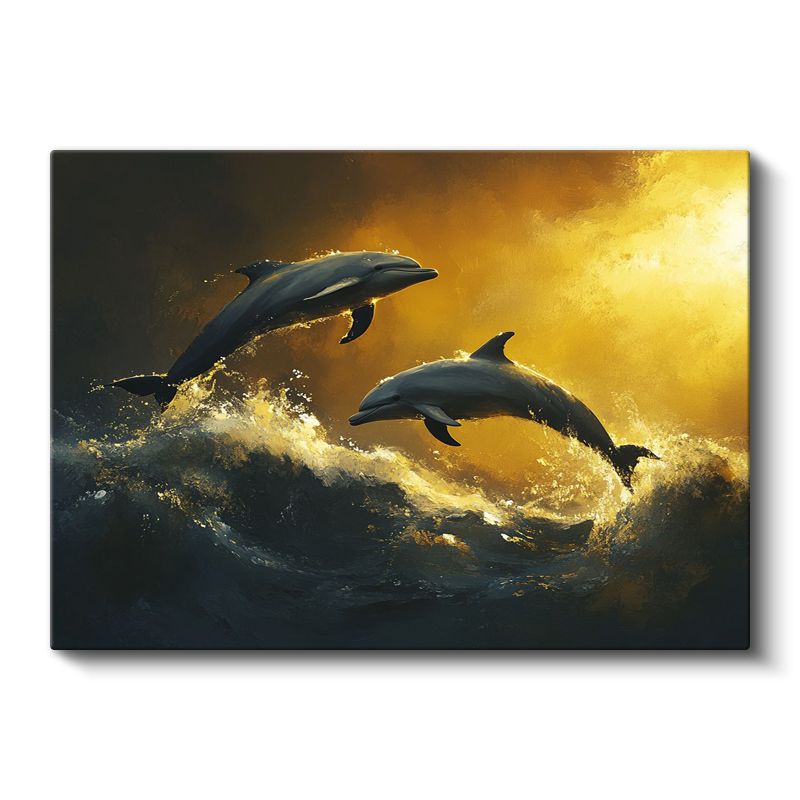 Altın Dalgalar - İhtişamlı Yunus Çifti Kanvas Tablo