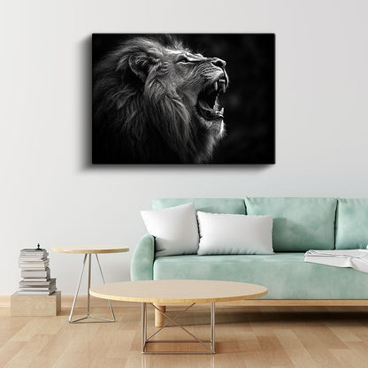 Kükreyen Aslan - Siyah Beyaz Güç Portresi Kanvas Tablo