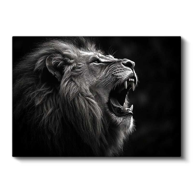 Kükreyen Aslan - Siyah Beyaz Güç Portresi Kanvas Tablo