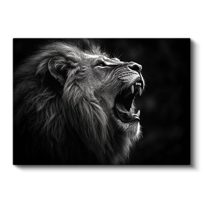 Kükreyen Aslan - Siyah Beyaz Güç Portresi Kanvas Tablo