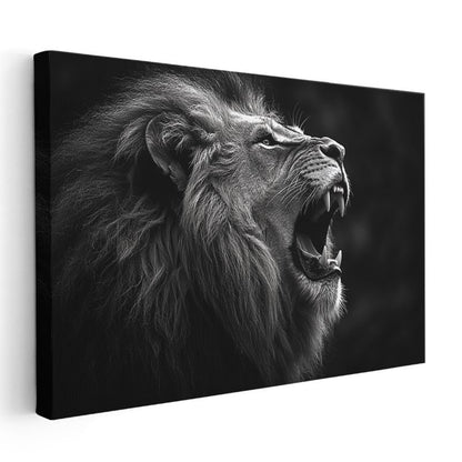 Kükreyen Aslan - Siyah Beyaz Güç Portresi Kanvas Tablo