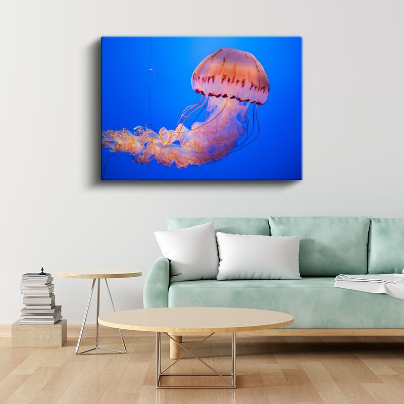 Pembe Denizanası - Mavi Derinliklerde Dans Kanvas Tablo