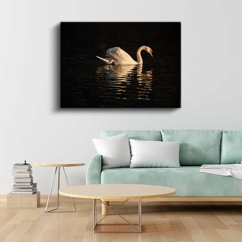 Zarif Kuğu - Akşam Sularında Yüzüş Kanvas Tablo