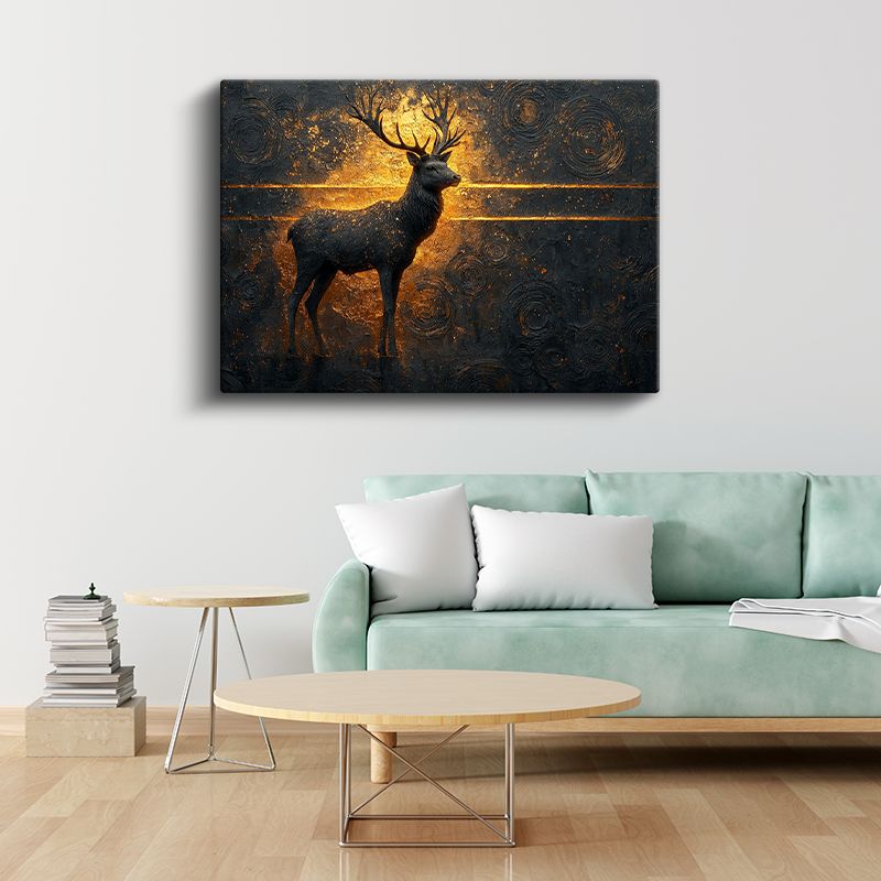 Altın Geyik - Karanlıkta Parlayan Heybetli Duruş Kanvas Tablo