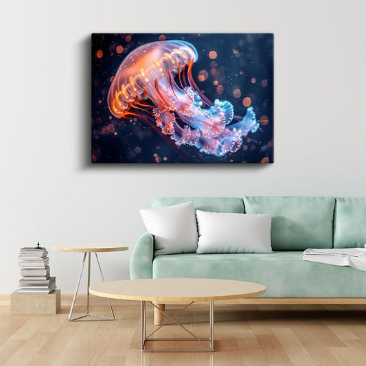Işıltılı Denizanası - Derin Sularda Büyüleyici Dans Kanvas Tablo
