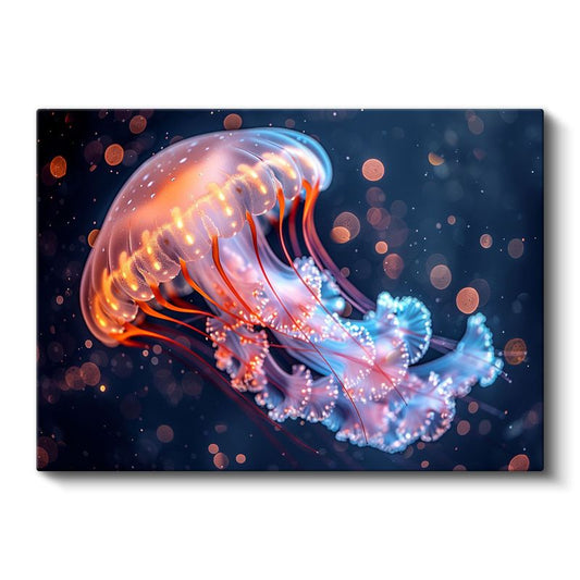 Işıltılı Denizanası - Derin Sularda Büyüleyici Dans Kanvas Tablo