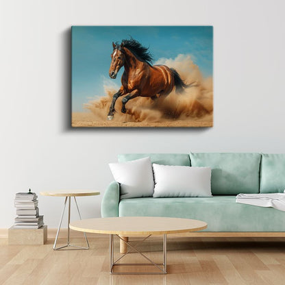 Çöl Atı - Kumda Güçlü Koşu Kanvas Tablo